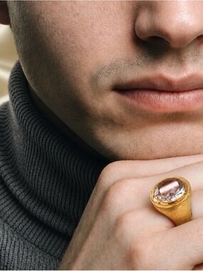 Designer Dean Davidson huge 22ctw round clear quartz. 22k brushed gold setting.